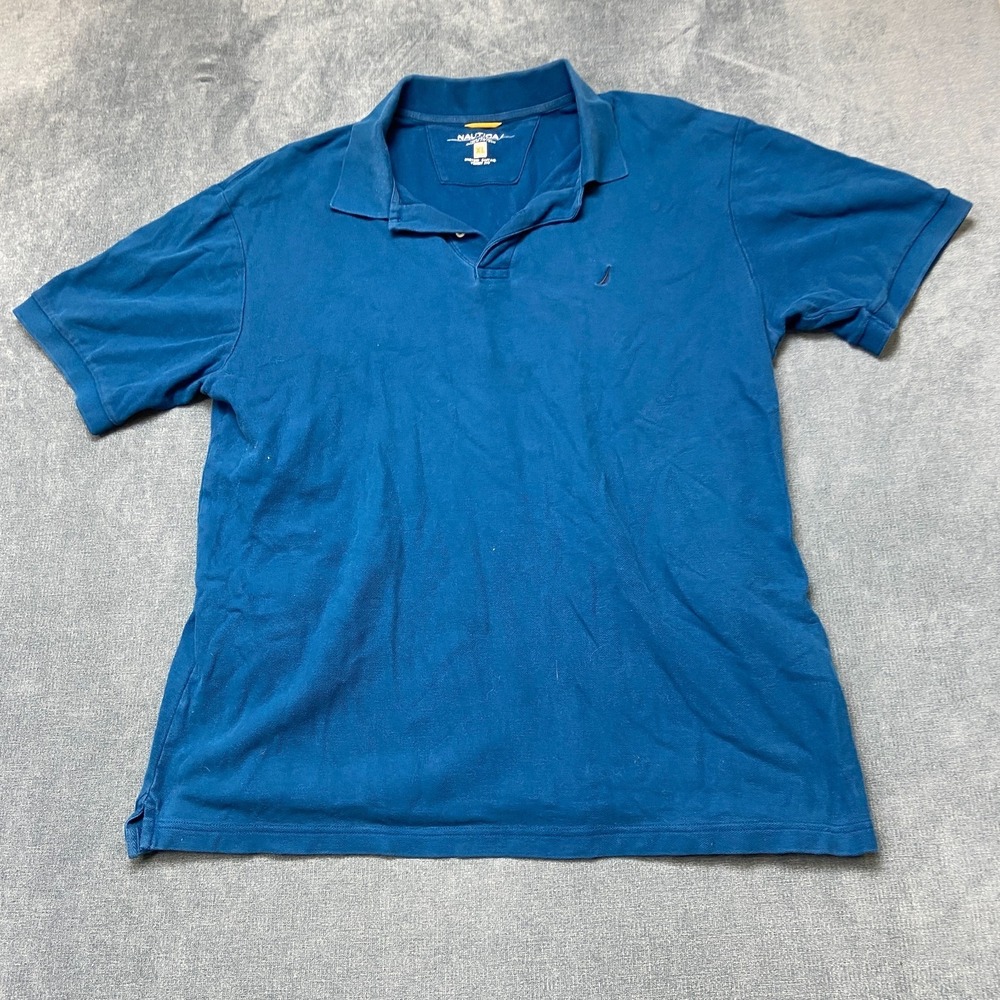 Nautica Polo Shirt Mens XL Blue Cotton Embroidered Logo Golf Tennis Performance